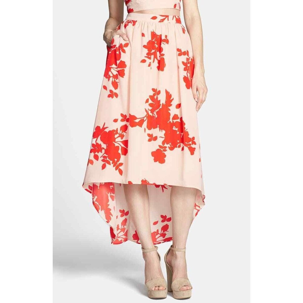 Rules Of Etiquette Nordstrom Full Midi Skirt Sz S M Floral Ivory Orange  B29